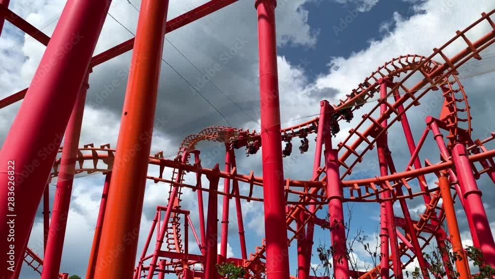 Roller coaster ride at an amusement park. Roller coaster ride at an amusement park.