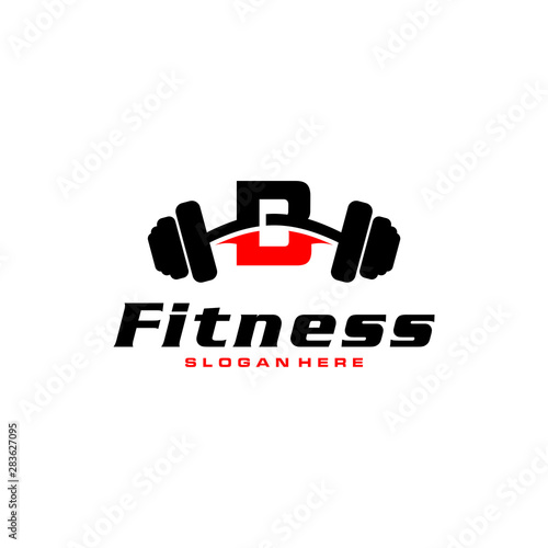 Letter B Logo With barbell. Fitness Gym logo. fitness vector logo design for gym and fitness.