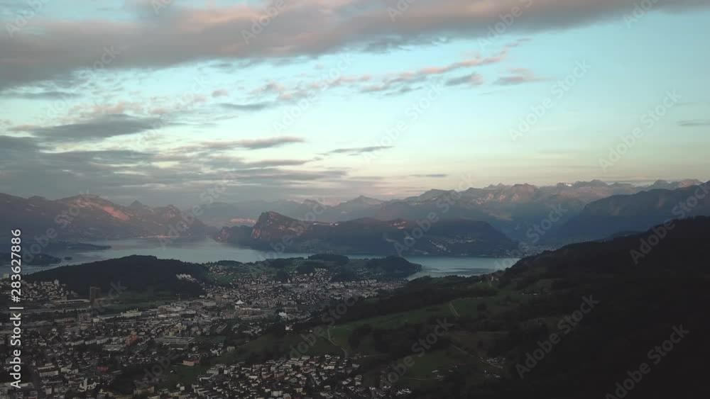 Mount Pilatus and Lucerne city lake Aerial view from Lucerne, Switzerland. Swiss Alps. Mount Pilatus and Lucerne city lake Aerial view from Lucerne, Switzerland. Swiss Alps.