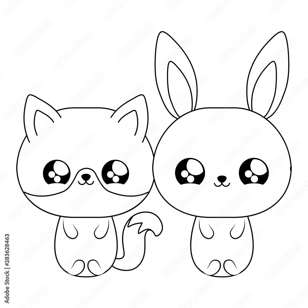 cute fox with bunny baby animals kawaii style cute fox with bunny baby animals kawaii style