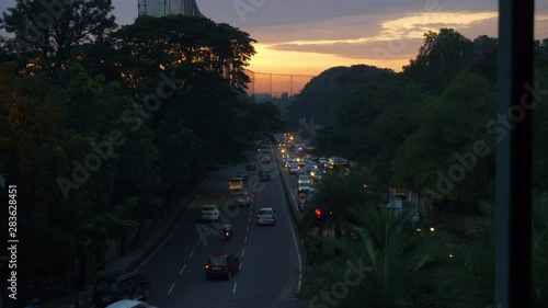 bangalore city sunset sky traffic street pedestrian bridge panorama 4k india photo