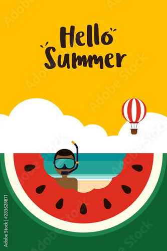 Summer time and happy holiday poster template background