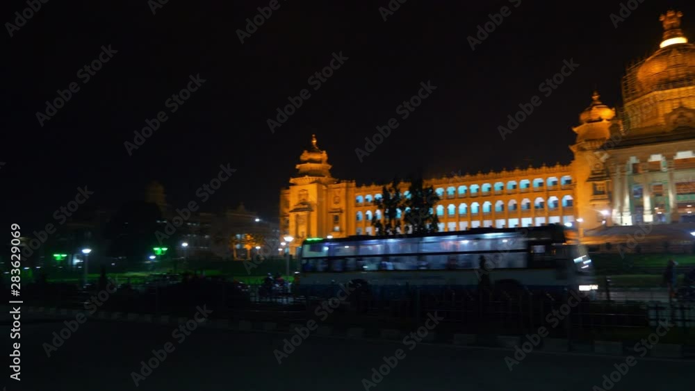 night time illuminated bangalore city famous palace traffic street panorama 4k india night time illuminated bangalore city famous palace traffic street panorama 4k india