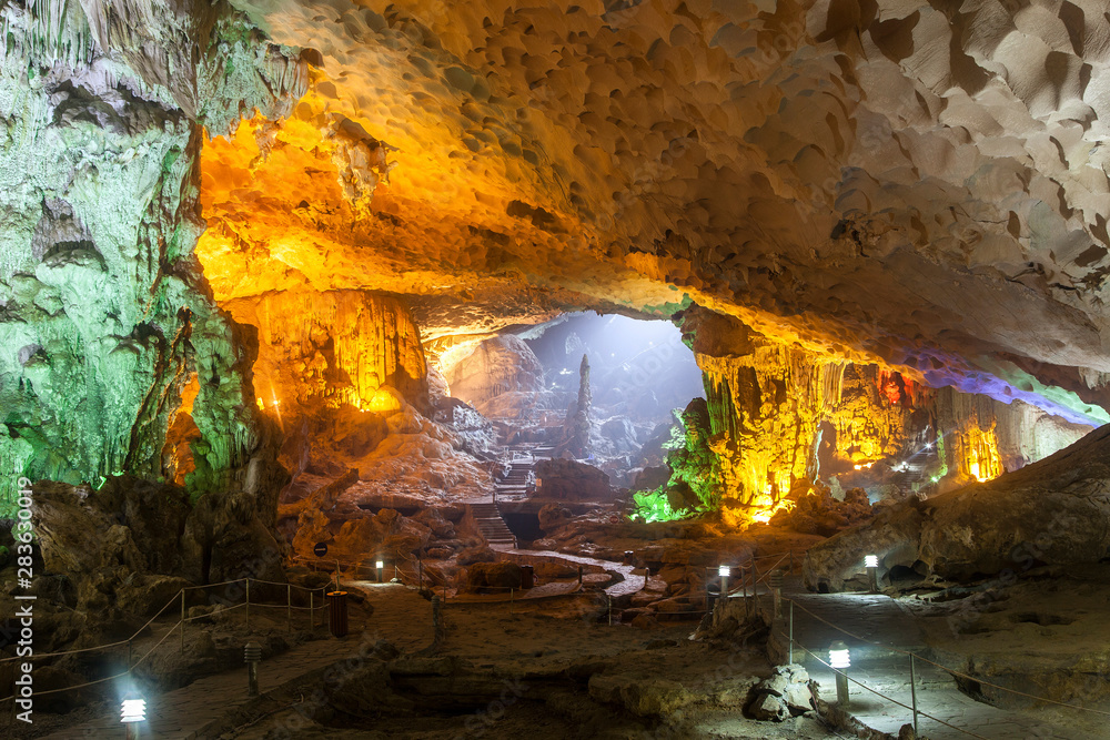 Colorful vietnamese cave Sung Sot at Halong Bay, Vietnam