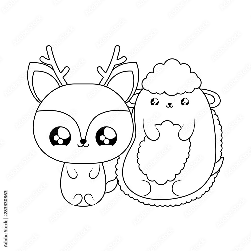 cute reindeer with sheep baby animals kawaii style cute reindeer with sheep baby animals kawaii style