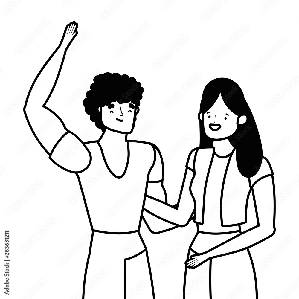 Couple of woman and man cartoon design vector illustration