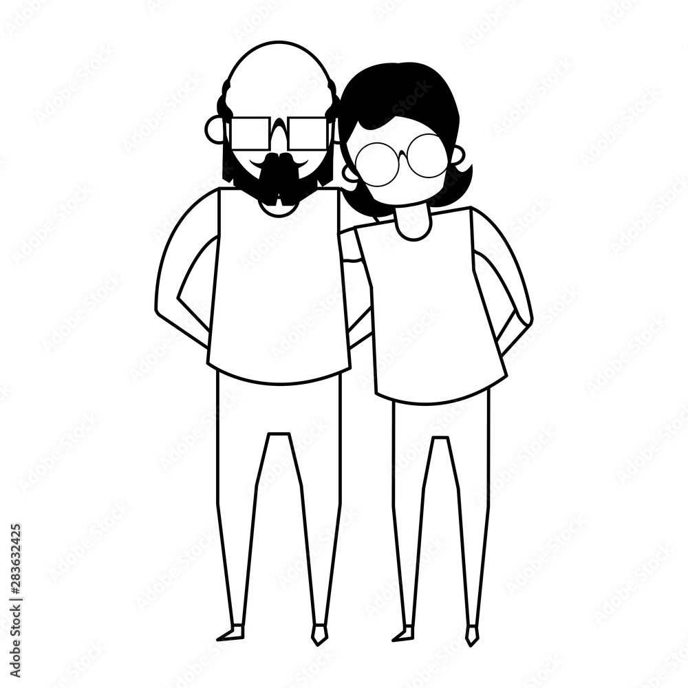 grandparents senior old people cartoon faceless in black and white grandparents senior old people cartoon faceless in black and white
