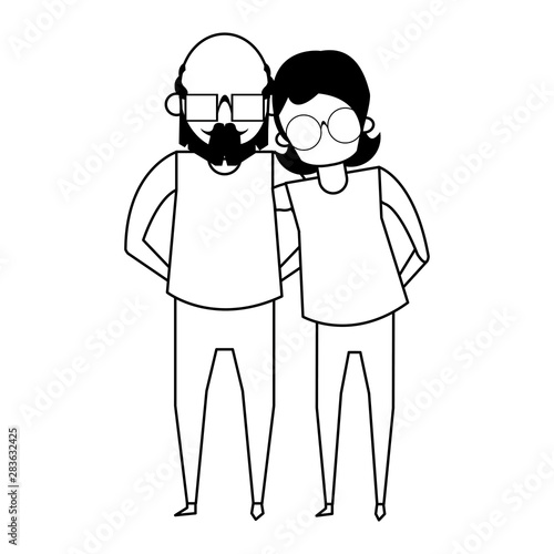 grandparents senior old people cartoon faceless in black and white