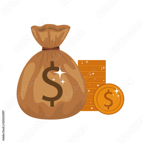 money saving and money bag on white background