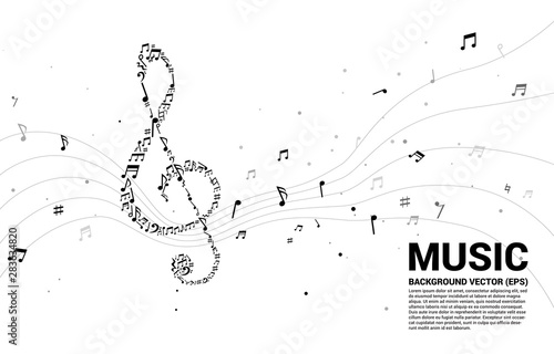 Vector music melody shape sol key note dancing flow . Concept background for song and concert theme.