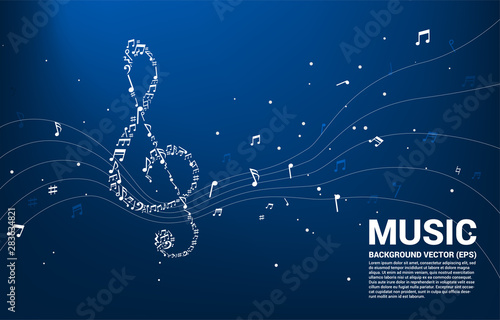 Vector music melody shape sol key note dancing flow . Concept background for song and concert theme.