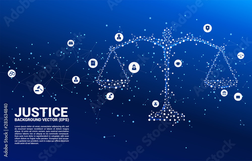 Justice scale polygon style from dot and line connection and icon. Background Concept of crime and law system