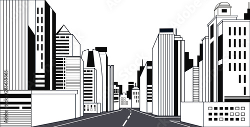 highway asphalt road city skyline modern buildings high skyscrapers cityscape background line horizontal