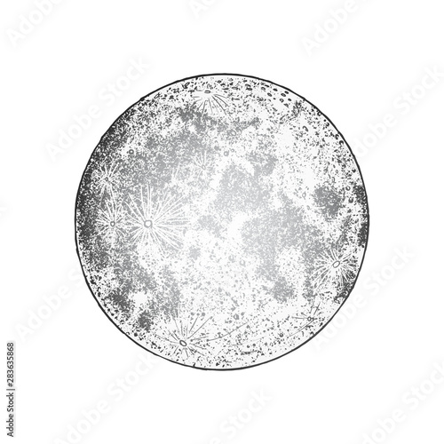 Full moon isolated. Antique vintage hand drawn line art and dot stipple work. Tattoo flesh design. Vector