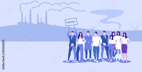 People in masks holding protest placard signboard