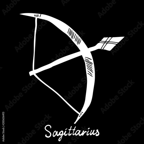 Sagittarius  zodiac horoscope hand drawing sign for mystic  occult  palmistry and witchcraft alchemy. Vector.
