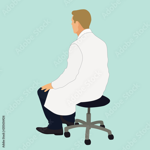 Doctor Sitting On Stool Viewed from the Back