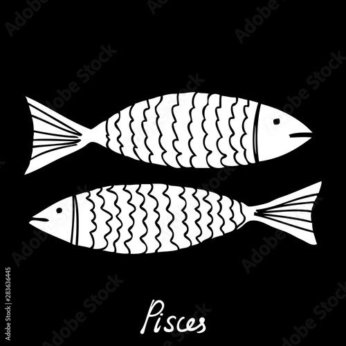 Pisces zodiac horoscope hand drawing sign for mystic  occult  palmistry and witchcraft alchemy. Vector.