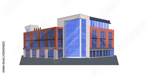 modern corporate office building icon business center exterior with large panoramic windows flat horizontal