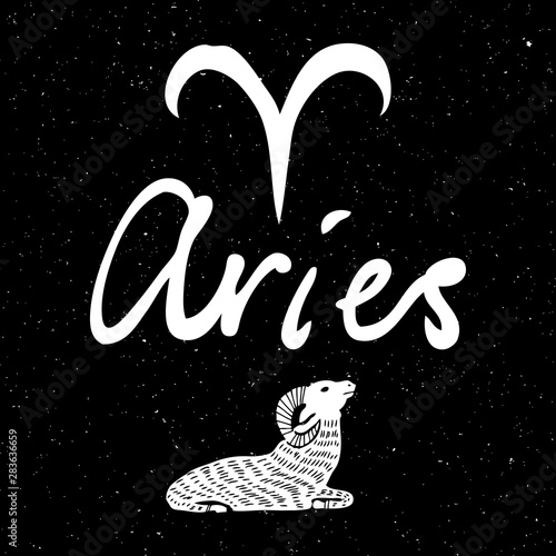 Aries  zodiac horoscope hand drawing sign for mystic  occult  palmistry and witchcraft alchemy. Vector.