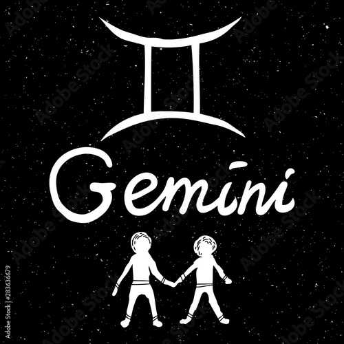 Gemini zodiac horoscope hand drawing sign for mystic  occult  palmistry and witchcraft alchemy. Vector.