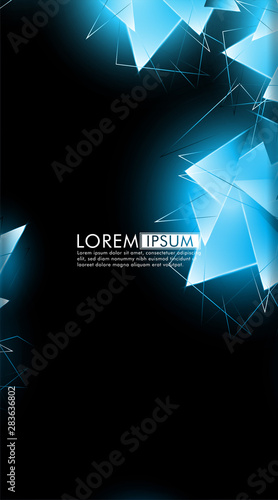 vertical triangle background. Abstract composition of 3D triangles. Modern geometric blue insulated black background