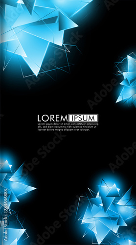 vertical triangle background. Abstract composition of 3D triangles. Modern geometric blue insulated black background