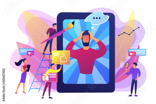 Social media networks content creating and sharing. Online communication. Internet meme, meme culture trends, best viral content production concept. Bright vibrant violet vector isolated illustration