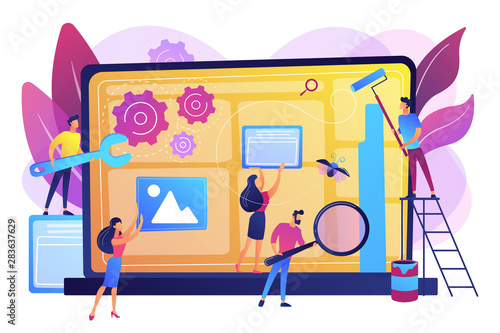 Technical support, programming and coding. Website maintenance, website maintenance services, update and keep your site easy concept. Bright vibrant violet vector isolated illustration