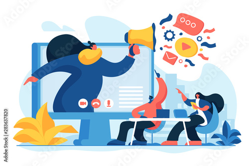 Web coaching, corporate training. E-learning, video tutorial, webinar. Online business conference, meeting and negotiations, partners agreement concept. Vector isolated concept creative illustration