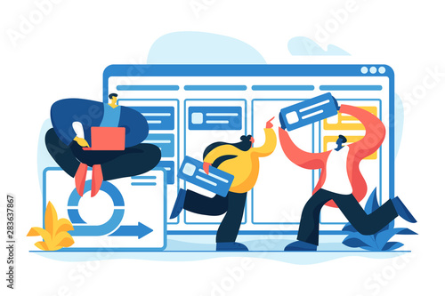Workflow visualization and optimization tool. Business planning. Kanban board, teamwork communication process, agile project management concept. Vector isolated concept creative illustration