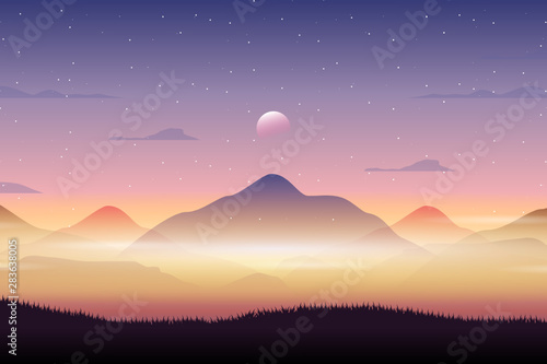 Mountain and sunset landscape