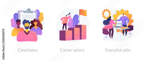 Recruitment and headhunting agency, employment service icons set. Employees hiring. Candidates, career advice, executive jobs metaphors. Vector isolated concept metaphor illustrations