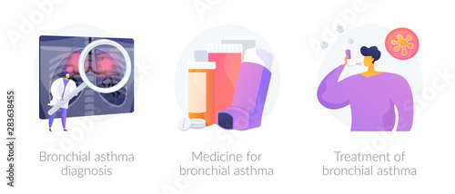 Respiratory system disease. Breathing problems. Airway disease. Cough treatment. Bronchial asthma diagnosis, medicine and treatment metaphors. Vector isolated concept metaphor illustrations