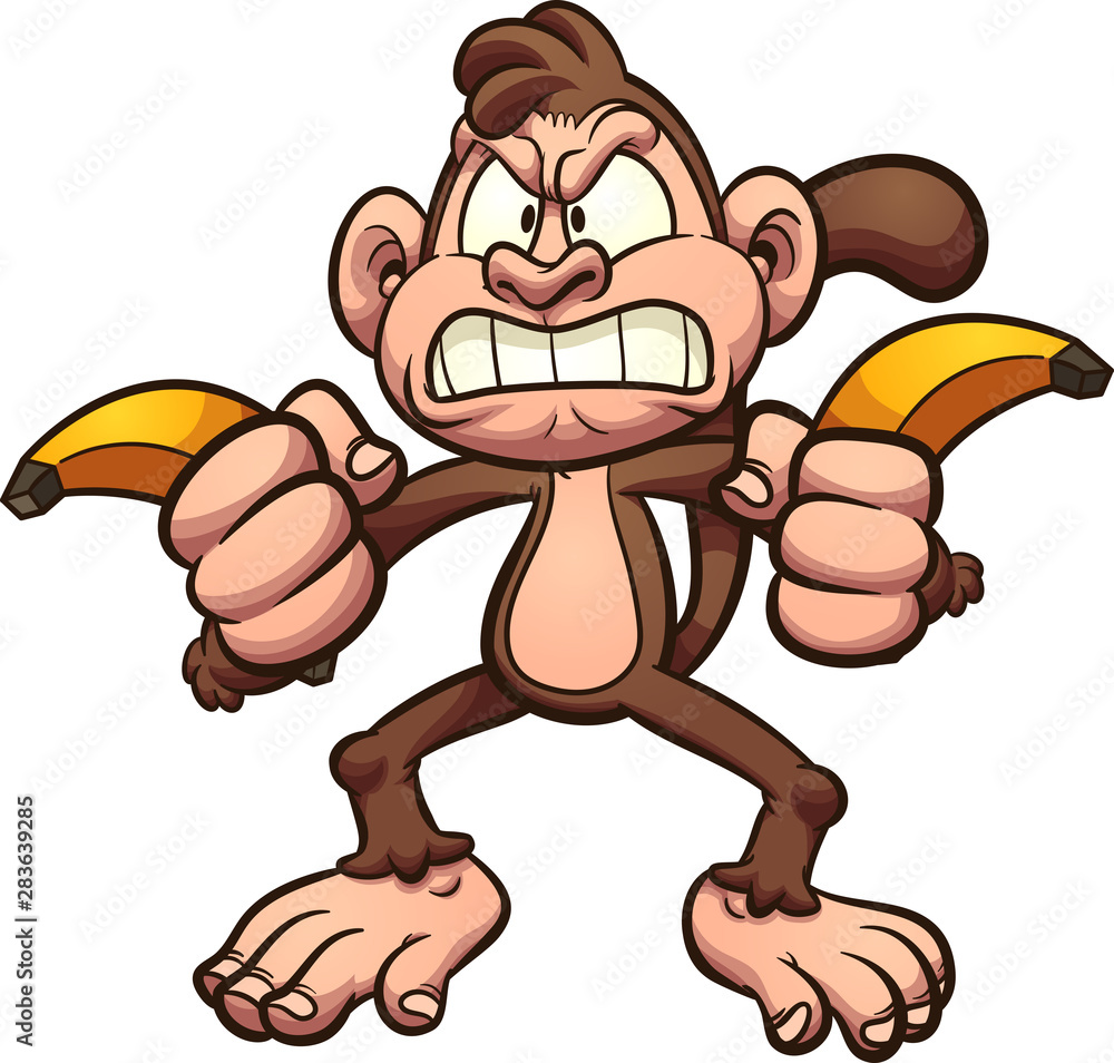 Angry cartoon monkey holding a couple of banana Stock Vector | Adobe Stock