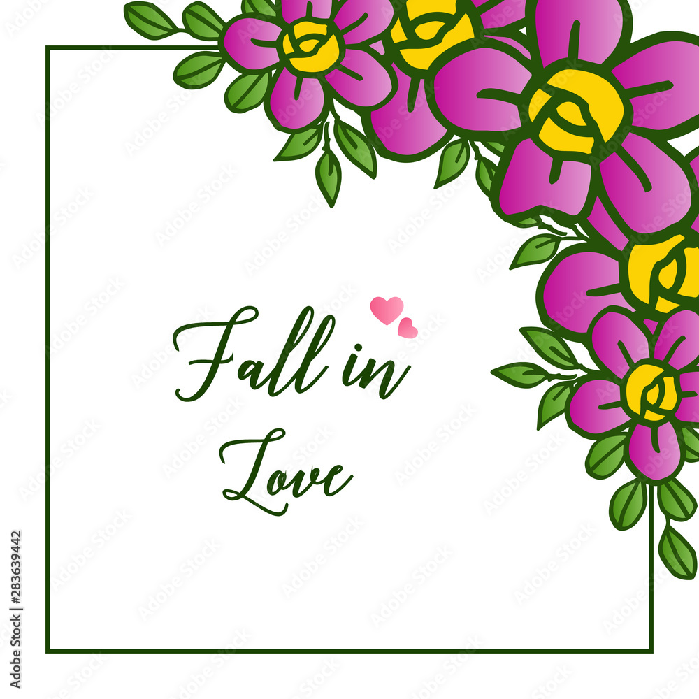 Beautiful greeting card fall in love with artwork of purple wreath frame. Vector