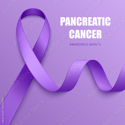 Realistic purple ribbon. Symbol of epilepsy, lupus, Alzheimers disease, pancreatic cancer, domestic violence awareness