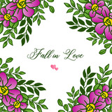 Poster or banner for fall in love, with pattern art purple floral frame. Vector