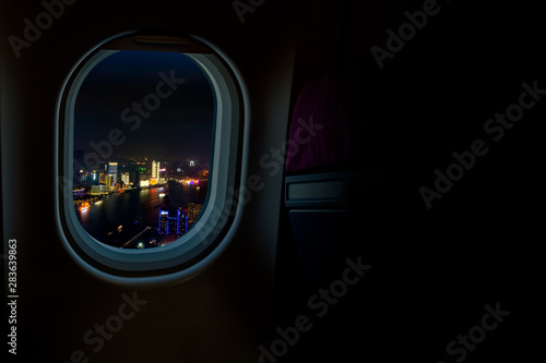 Wallpaper Mural Night cityscapes view from airplane window in the sky with dark copy space for text Torontodigital.ca