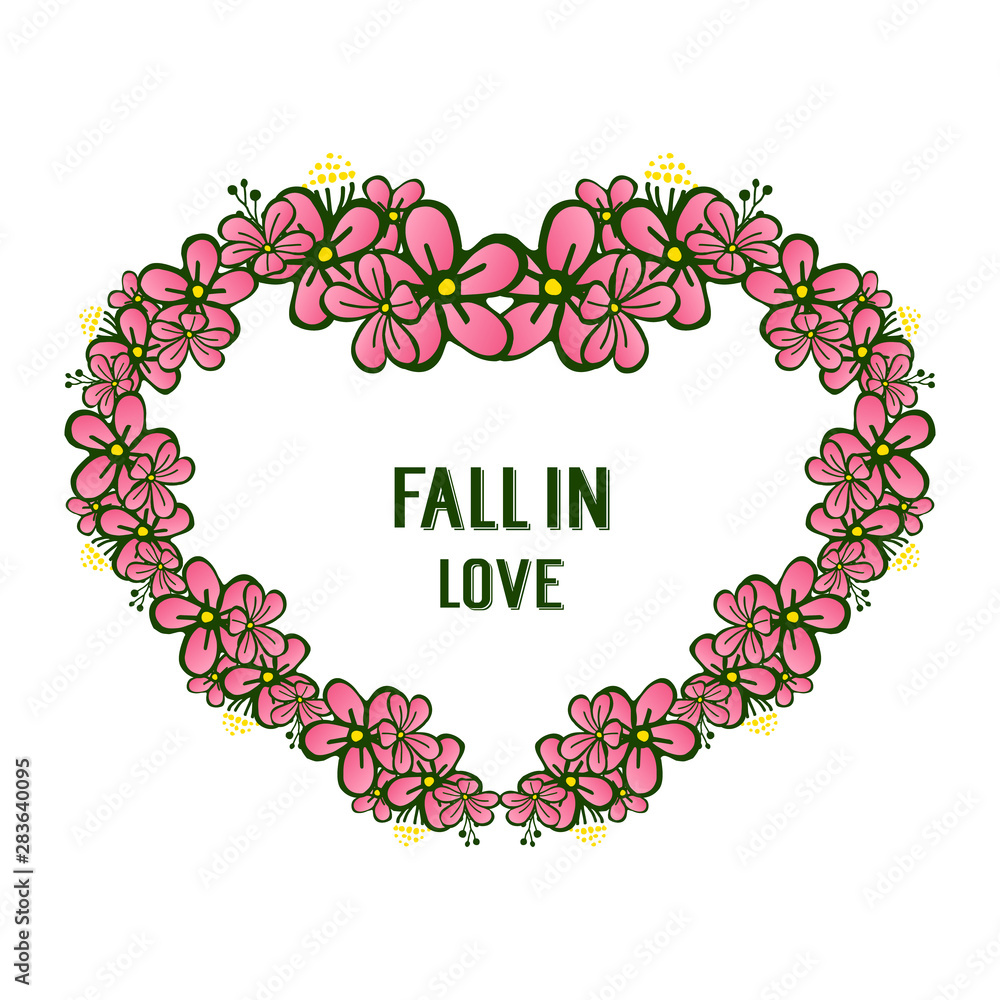 Template fall in love with various crowd pink flower frame. Vector