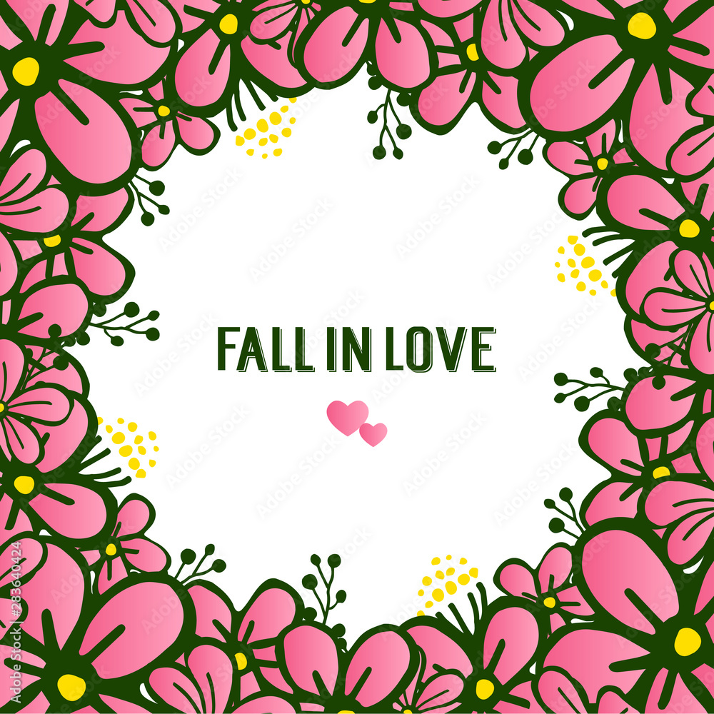 Ornate various of card fall in love, with shape of pink wreath frame blooms. Vector