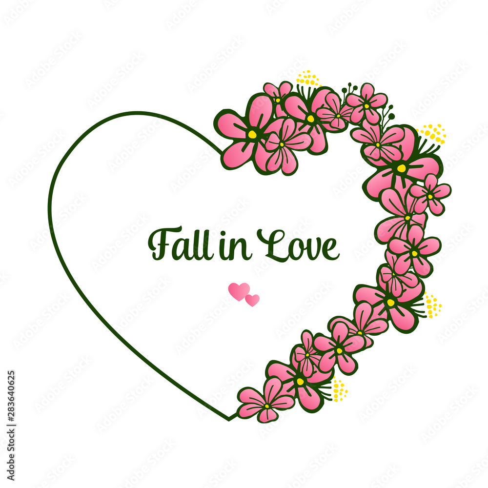 Cute retro pink flower frame, decoration various of card fall in love. Vector