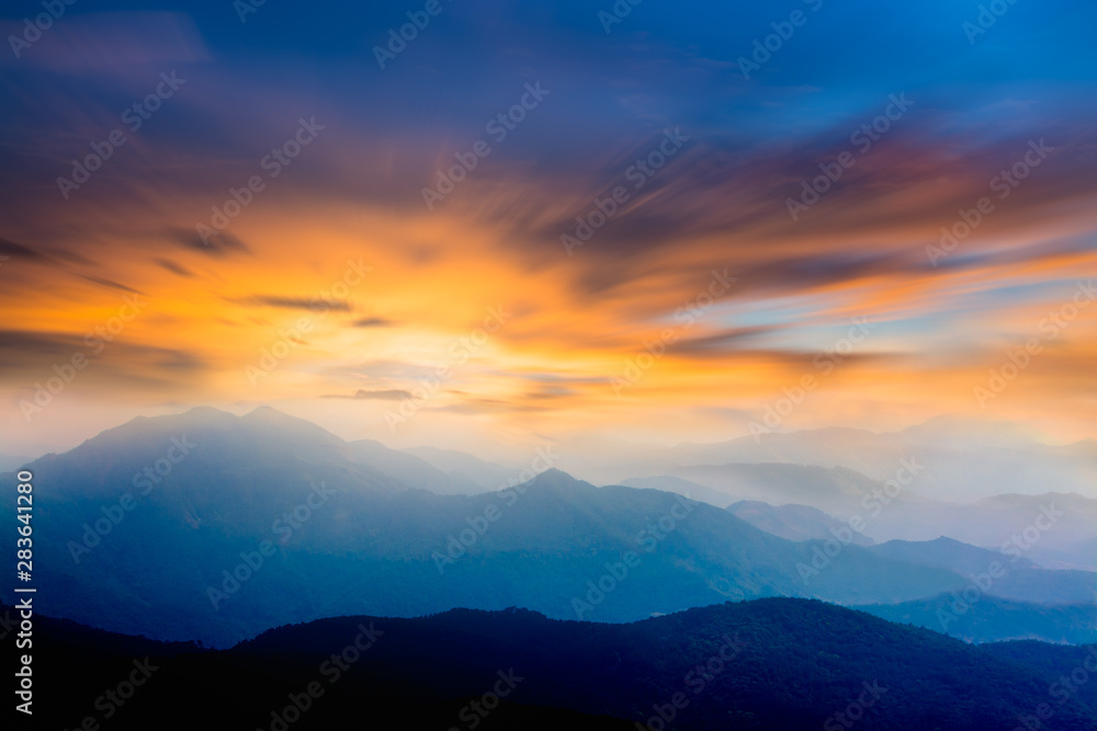 blue mountain with beautiful sunset sky