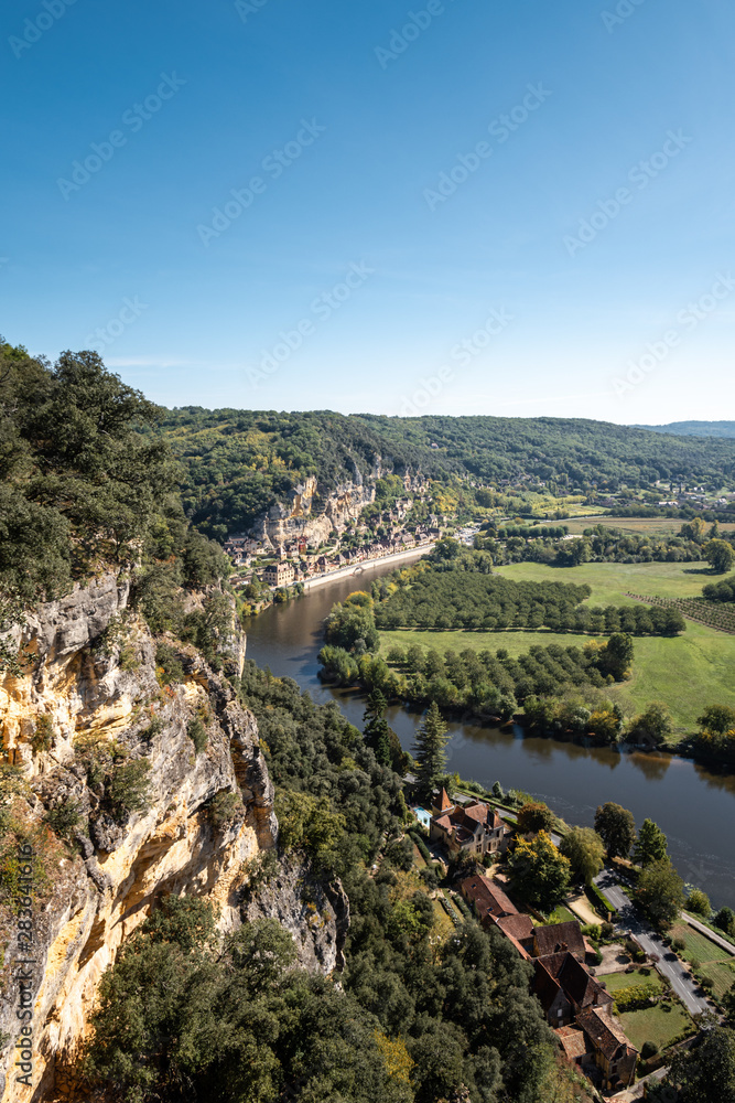 Aerial view of the medieval village of La Roque-Gageac in the historic Perigord region of France