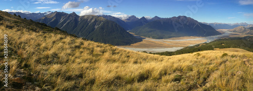 Slika na platnu panoramic view of mountain ranges in Arthurs Pass National Park, South Island, N