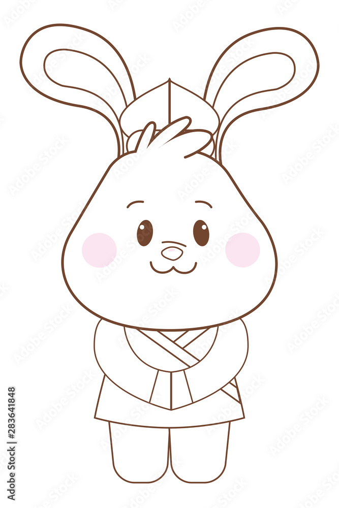 Mid autumn cute rabbit cartoon in black and white Mid autumn cute rabbit cartoon in black and white