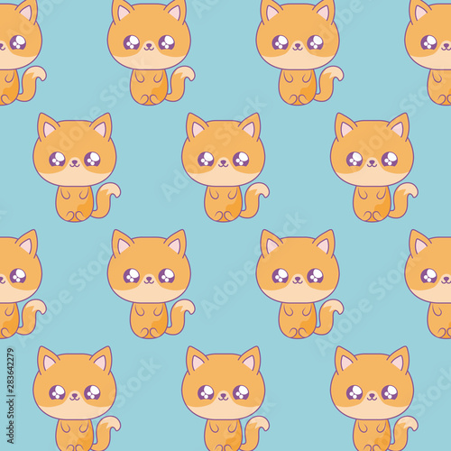Fototapeta Naklejka Na Ścianę i Meble -  pattern of cute foxes baby animals kawaii style