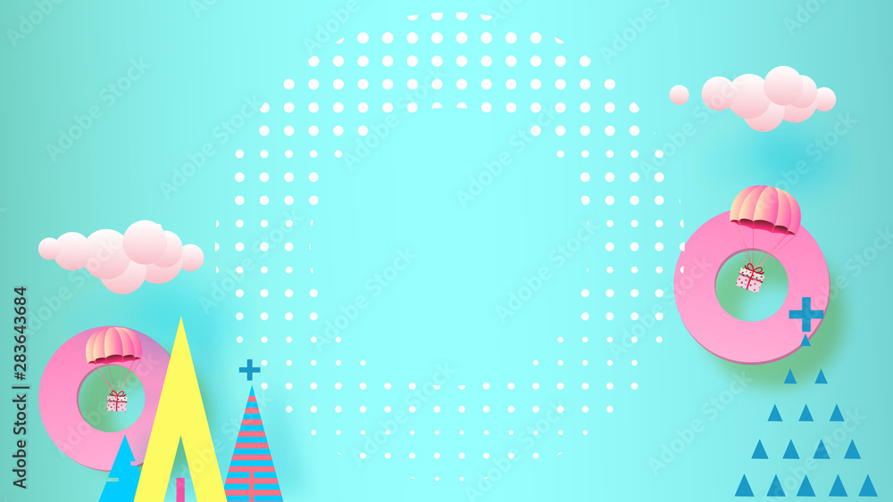 Geometry colorful Christmas background with copy-space for your product. Empty space for advertising. Modern abstract 3D cover, Postcard. Minimal style. Vector illustration.