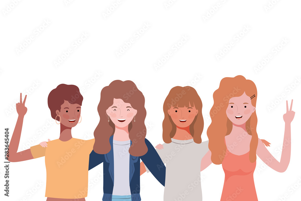 young women on white background young women on white background