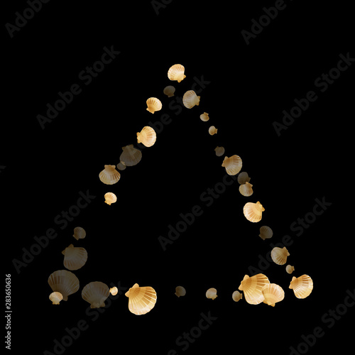 Gold seashells vector, golden pearl bivalved mollusks.